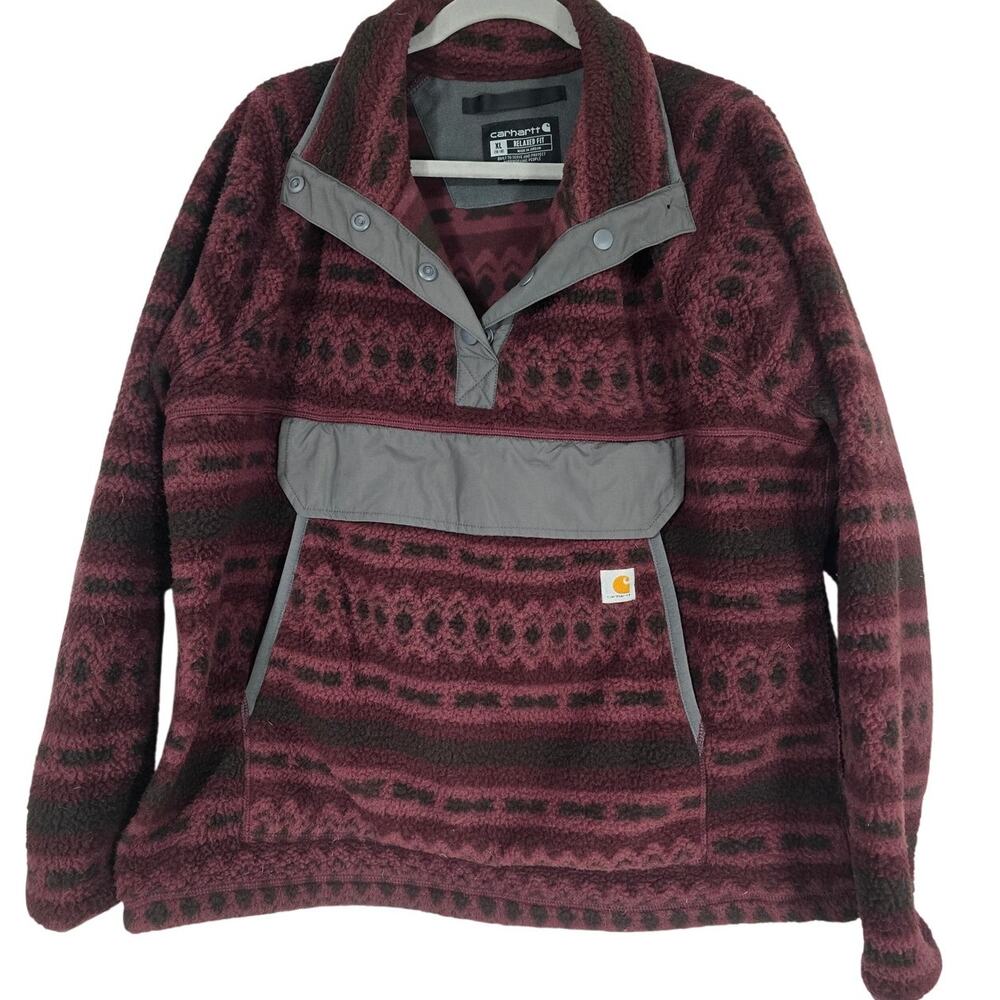 Carhartt Womens XL Fleece Pullover Aztec Sherpa Snap Anorak Hiking Utility Cozy